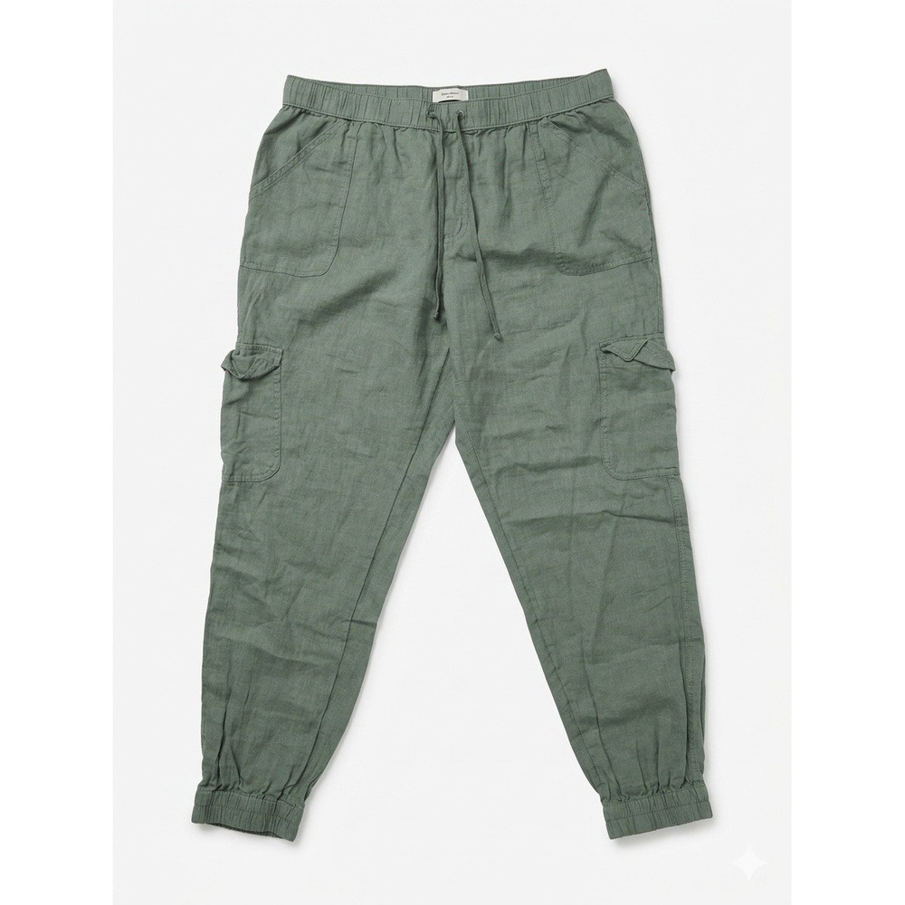 Nicole Miller Joggers Womens Green Sz XL 100%Linen Cargo Beach Lounge Bohemian